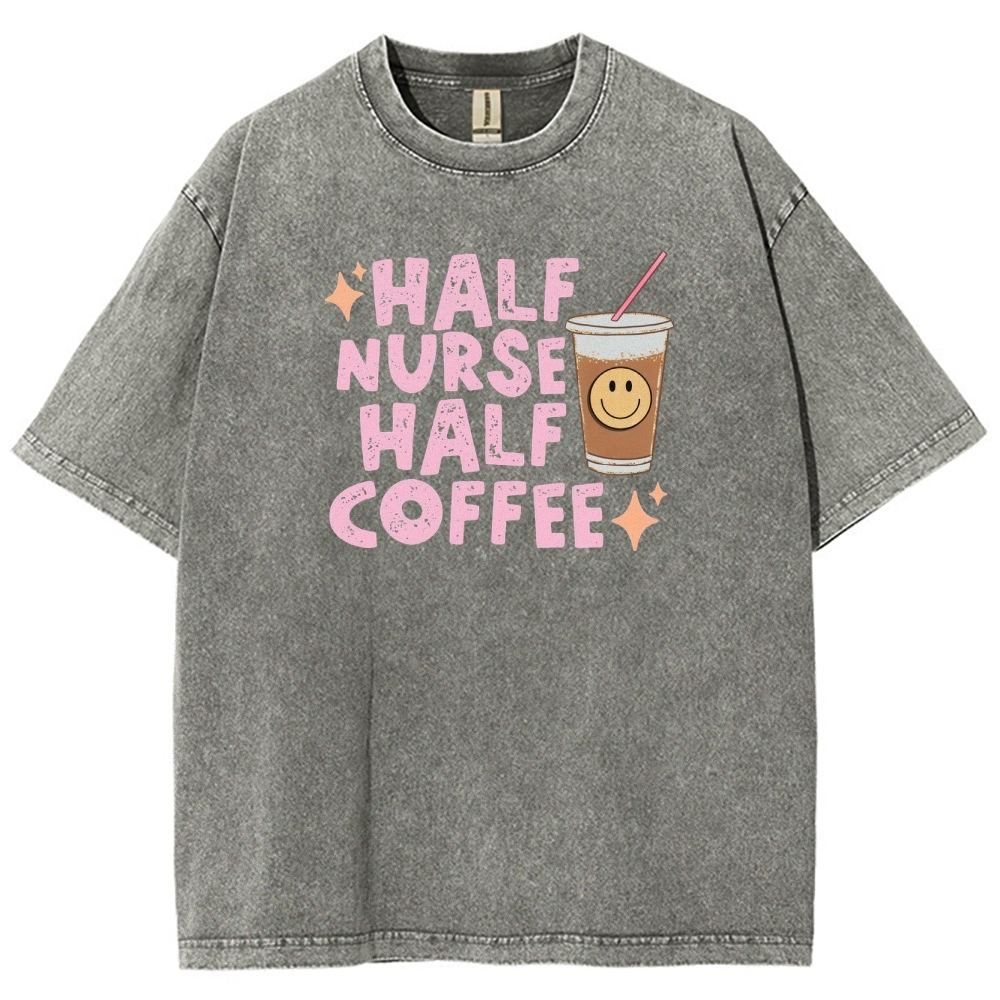 Half Coffee Unisex Fit Washed T-Shirt