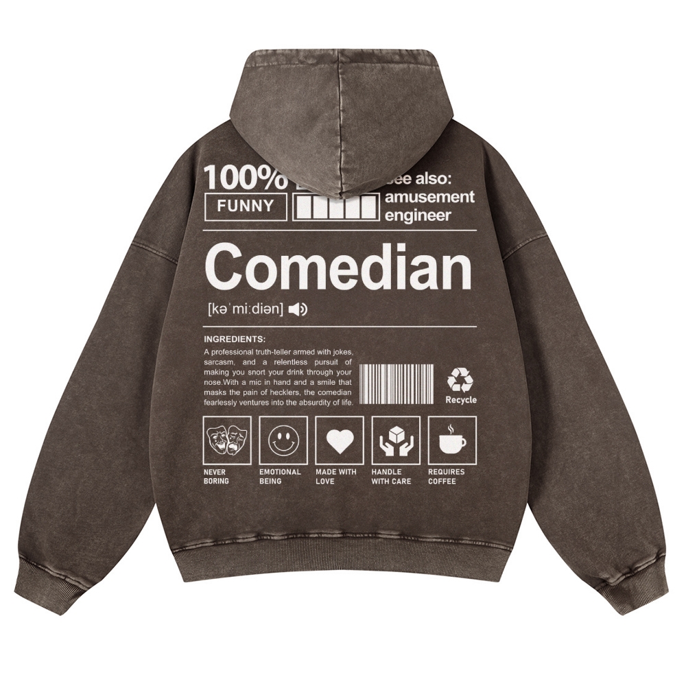 Comedian Printed Vintage Washed Hoodie-moweekender