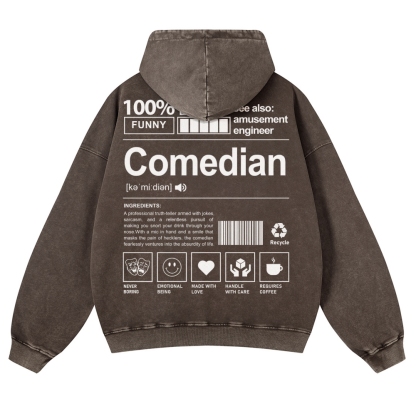 Comedian Printed Vintage Washed Hoodie-moweekender