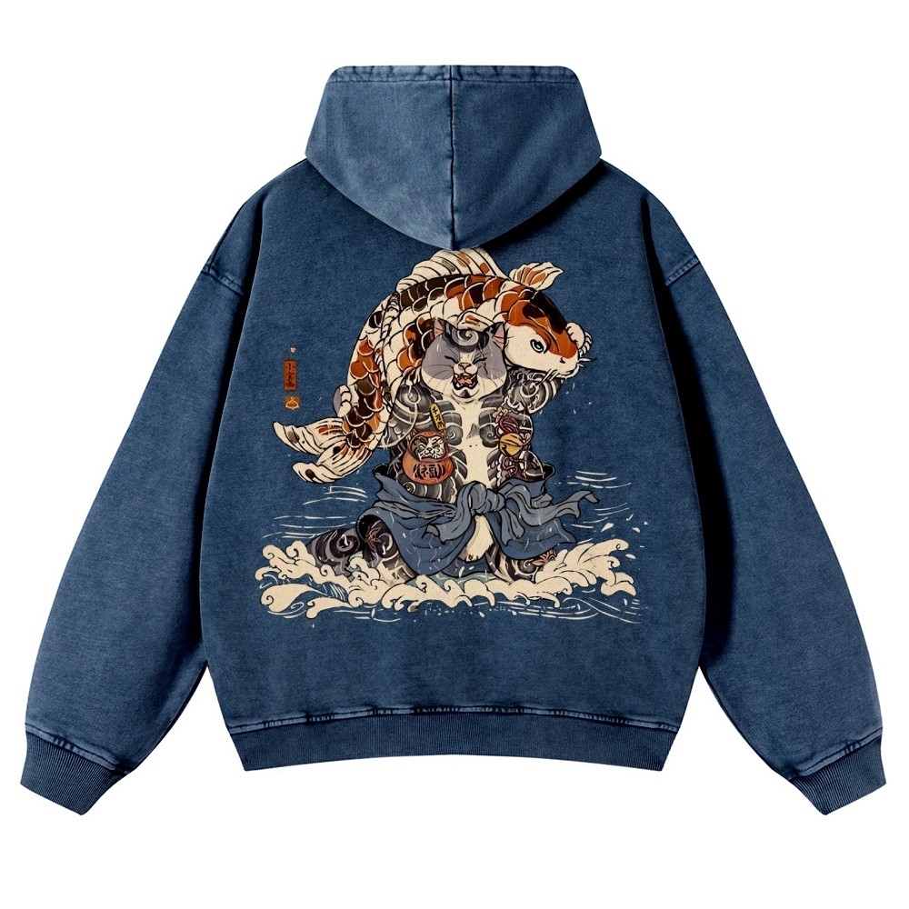 Japan Cat Story Vintage Washed Hoodie-moweekender