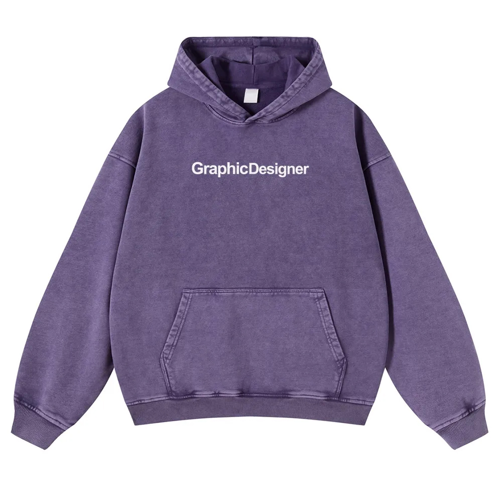 Graphic Designer Printed Vintage Washed Hoodie-moweekender