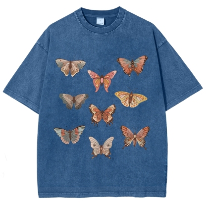 Butterfly Specimen Vintage Snowflake Washed T-Shirt-moweekender