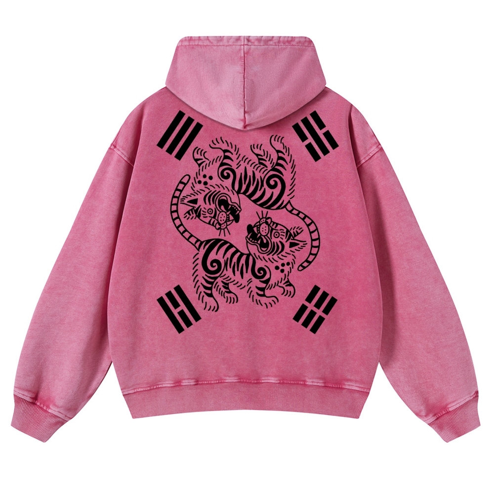 Tiger Eight-Diagram Vintage Washed Hoodie-moweekender