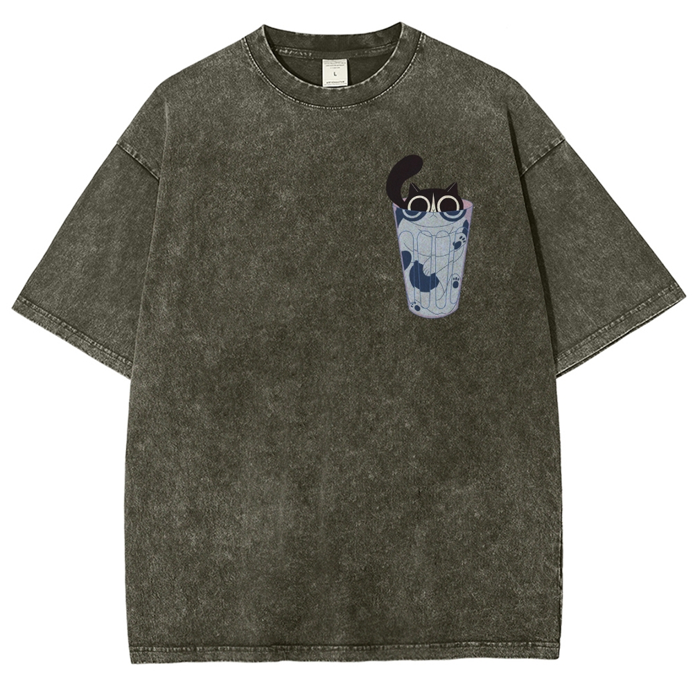 Cute Cat Unisex Fit Washed T-Shirt-moweekender