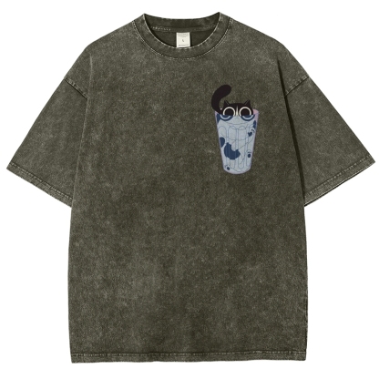 Cute Cat Unisex Fit Washed T-Shirt-moweekender