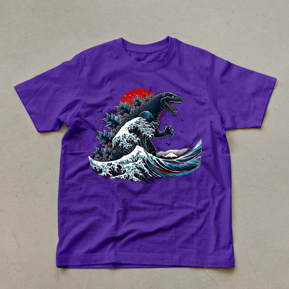 Godzilla Wave Ukiyoe Pattern Unisex Prints T-Shirt-moweekender