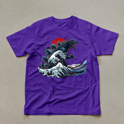 Godzilla Wave Ukiyoe Pattern Unisex Prints T-Shirt-moweekender