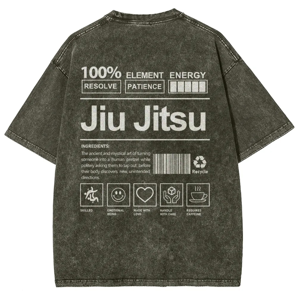 Jiu Jitsu Pattern Washed Vintage Short Sleeves T-Shirt-moweekender