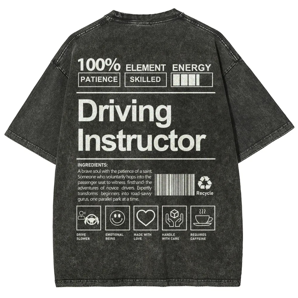 Driving Instructor Pattern Washed Vintage Short Sleeves T-Shirt-moweekender