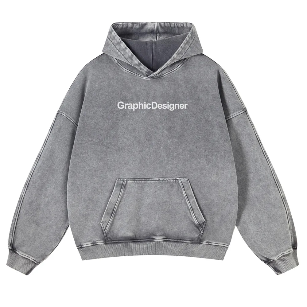 Graphic Designer Printed Vintage Washed Hoodie-moweekender
