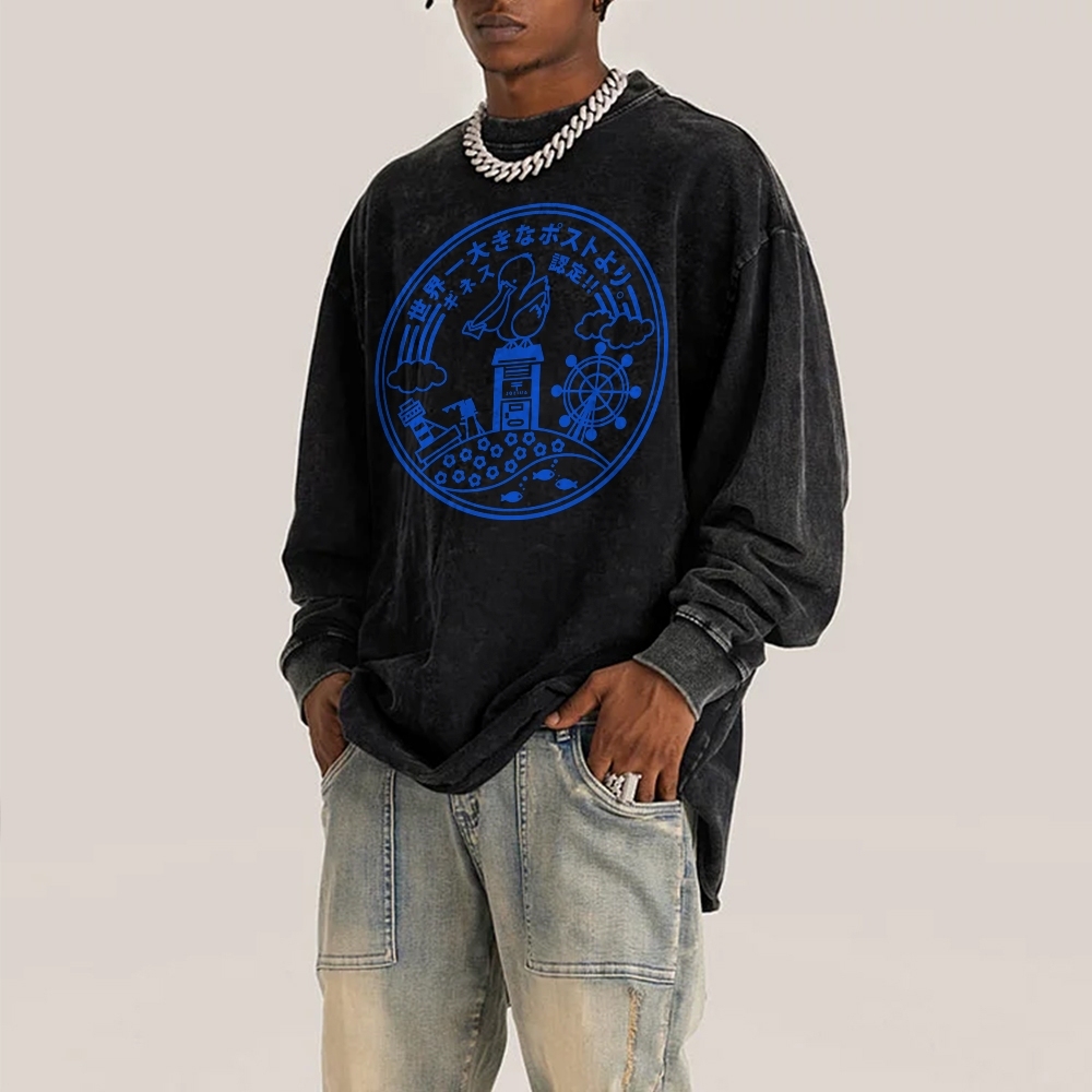 Japan Paradise Sign Deep Washed Vintage Long Sleeves T-Shirt-moweekender