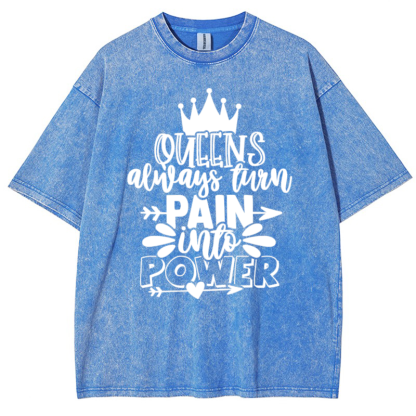 Queens Always Turn Pain Intro Power Vintage Snowflake Washed T-Shirt-moweekender