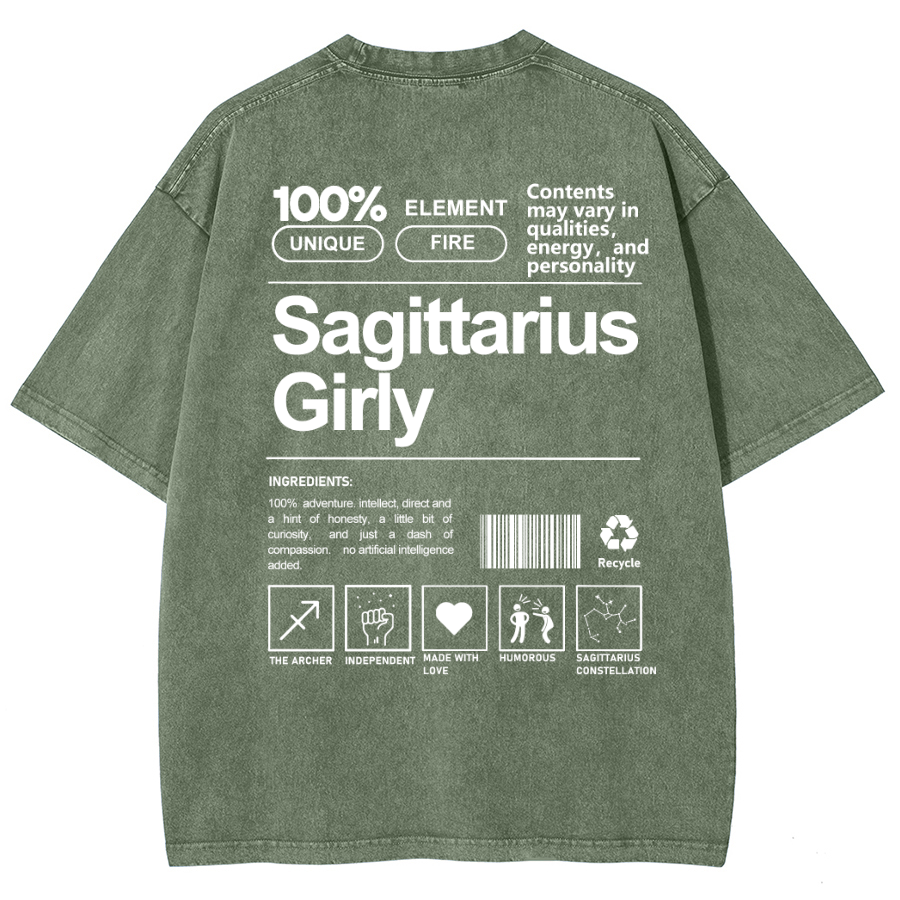 Sagittarius Girly Unisex Fit Washed Oversized T-Shirt-moweekender