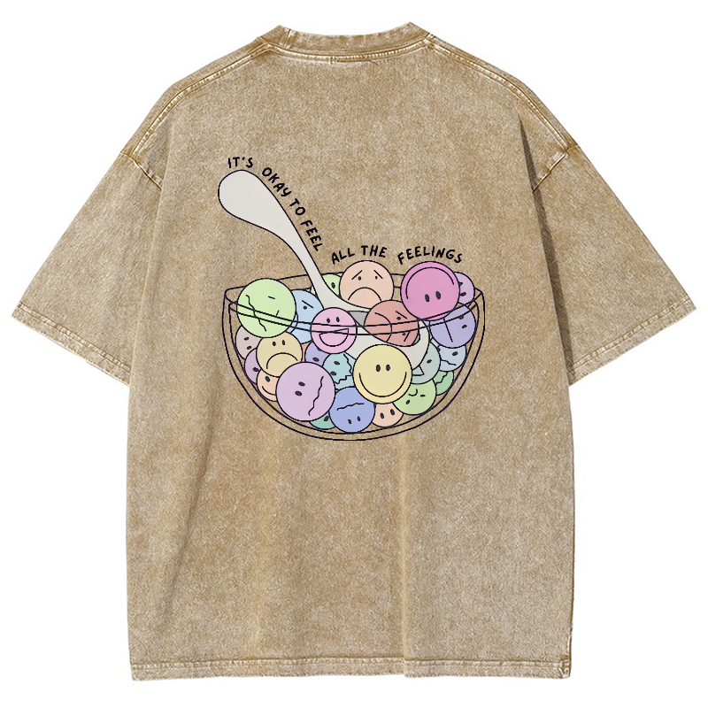 It's Okay To Feel All The Feelings Vintage Snowflake Washed T-Shirt-moweekender