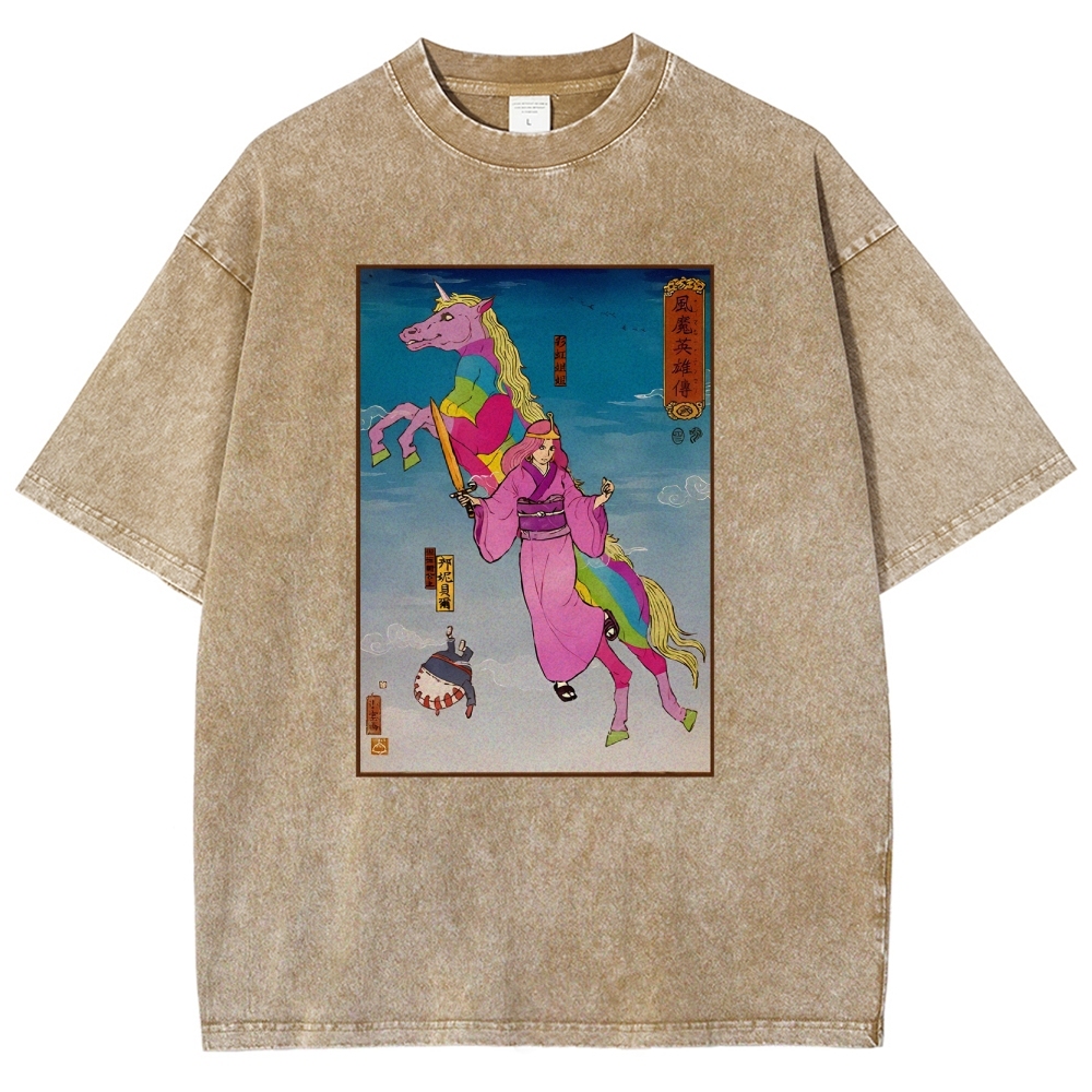 Hero Story Pink Unicorn Washed Vintage Short Sleeves T-Shirt-moweekender