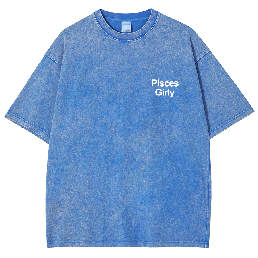 Pisces Girly Unisex Fit Washed Oversized T-Shirt-moweekender