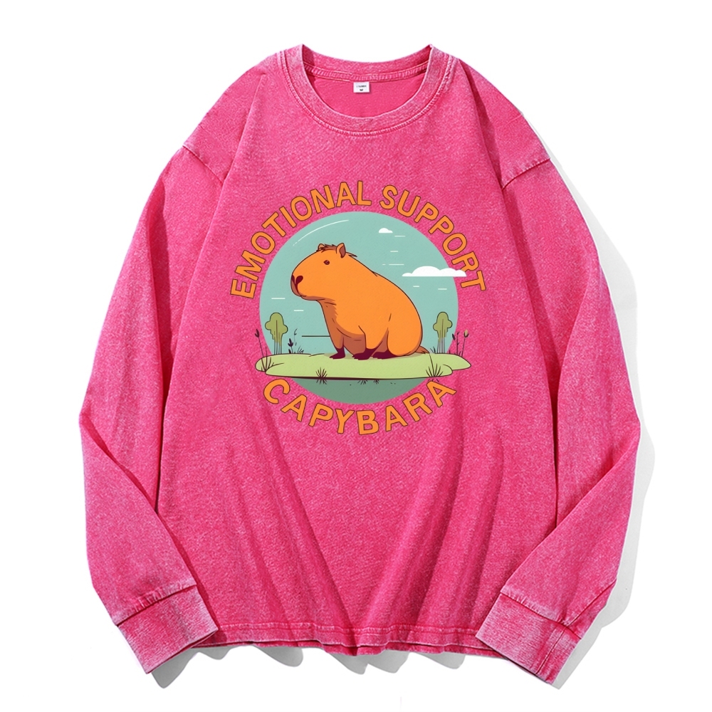 Emotional Support Capybara Deep Washed Vintage Long Sleeves T-Shirt-moweekender