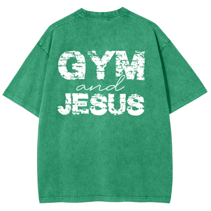 Gym And Jesus Unisex Fit Washed Oversized T-Shirt-moweekender