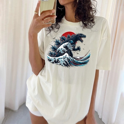 Godzilla Wave Ukiyoe Pattern Unisex Prints T-Shirt-moweekender