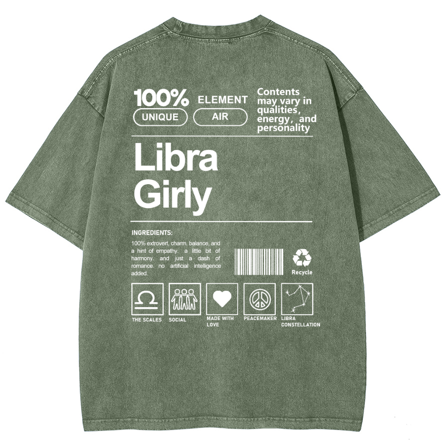Libra Girly Unisex Fit Washed Oversized T-Shirt-moweekender