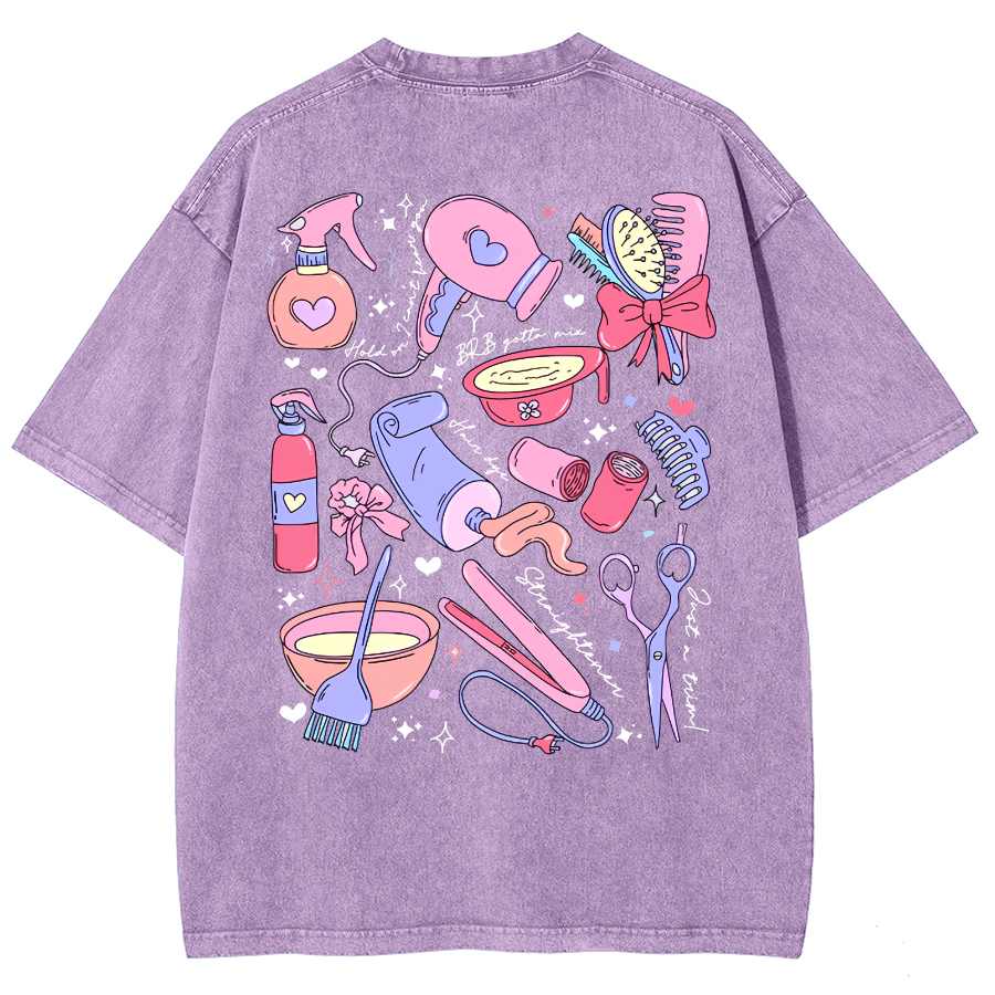 Comb Scissors Hair Dryer Unisex Fit Washed T-Shirt-moweekender