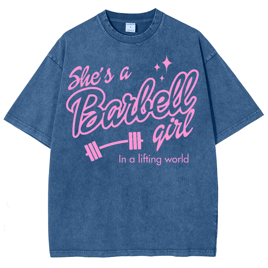 She Is A Barbell Qirl In A Lifting World Unisex Fit Washed Oversized T-Shirt-moweekender