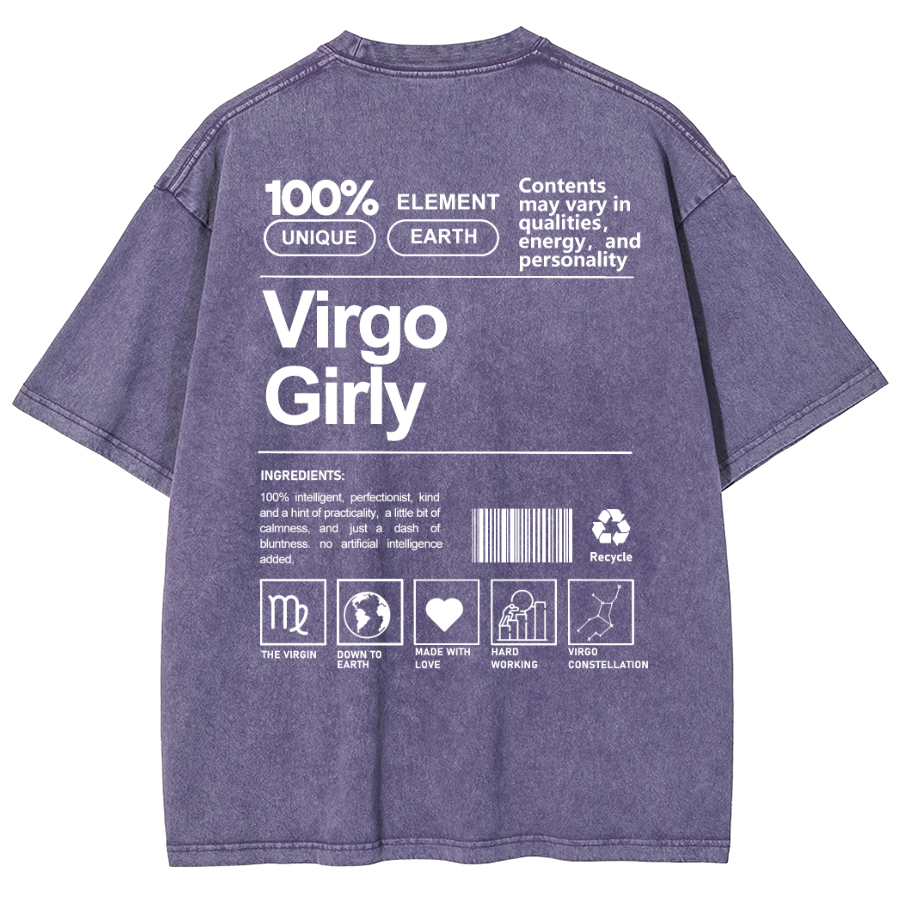 Virgo Girly Unisex Fit Washed Oversized T-Shirt-moweekender