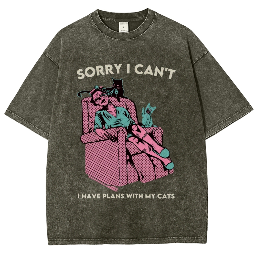 Sorry I Can't have Plans With My Cats Vintage Snowflake Washed T-Shirt-moweekender