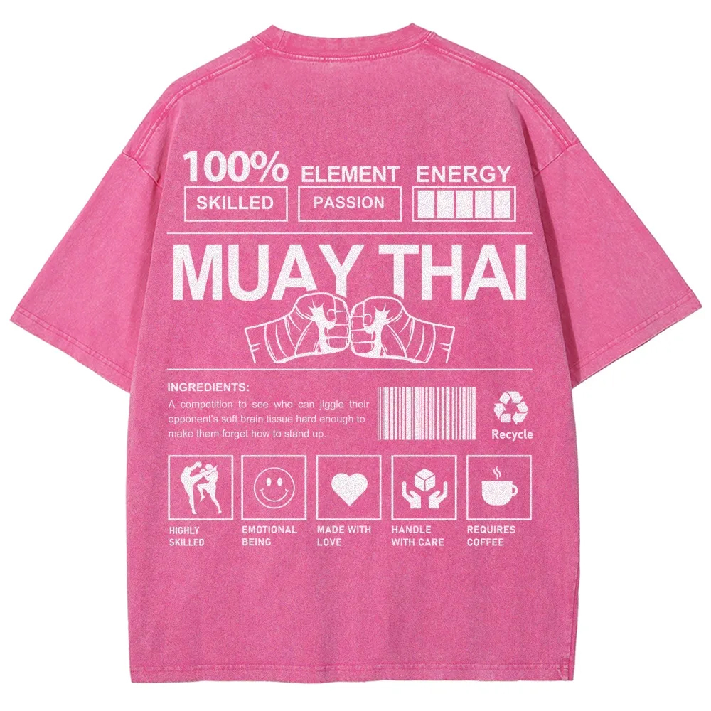 Muay Thai Pattern Washed Vintage Short Sleeves T-Shirt-moweekender