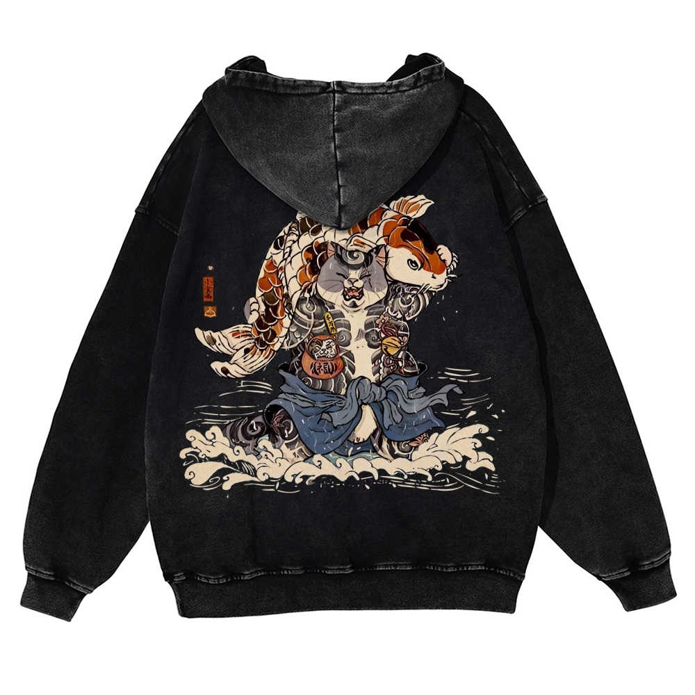 Japan Cat Story Vintage Washed Hoodie-moweekender