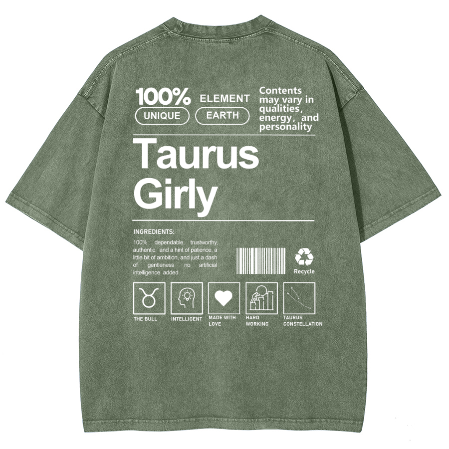 Taurus Girly Unisex Fit Washed T-Shirt-moweekender