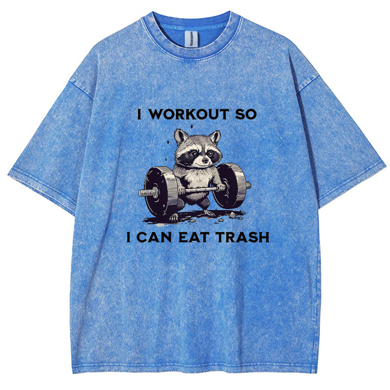 I Work Out So I Can Eat Trash Vintage Snowflake Washed T-Shirt-moweekender
