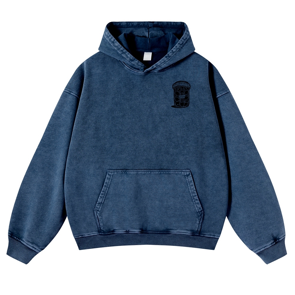 Black Cat Pills Pattern Vintage Washed Hoodie-moweekender