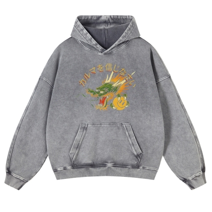 Japanese Dragon Pearl Pattern Vintage Washed Hoodie-moweekender