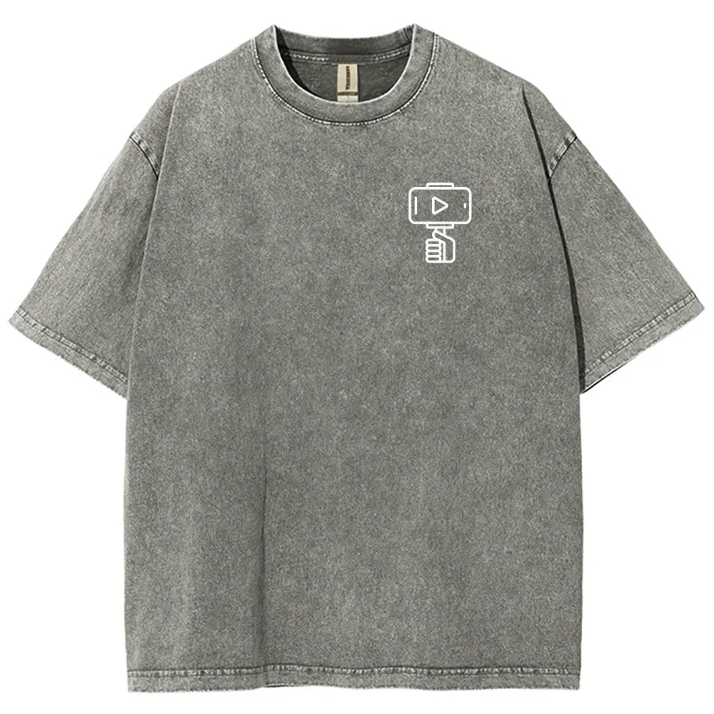 Vlogger Pattern Washed Vintage Short Sleeves T-Shirt-moweekender