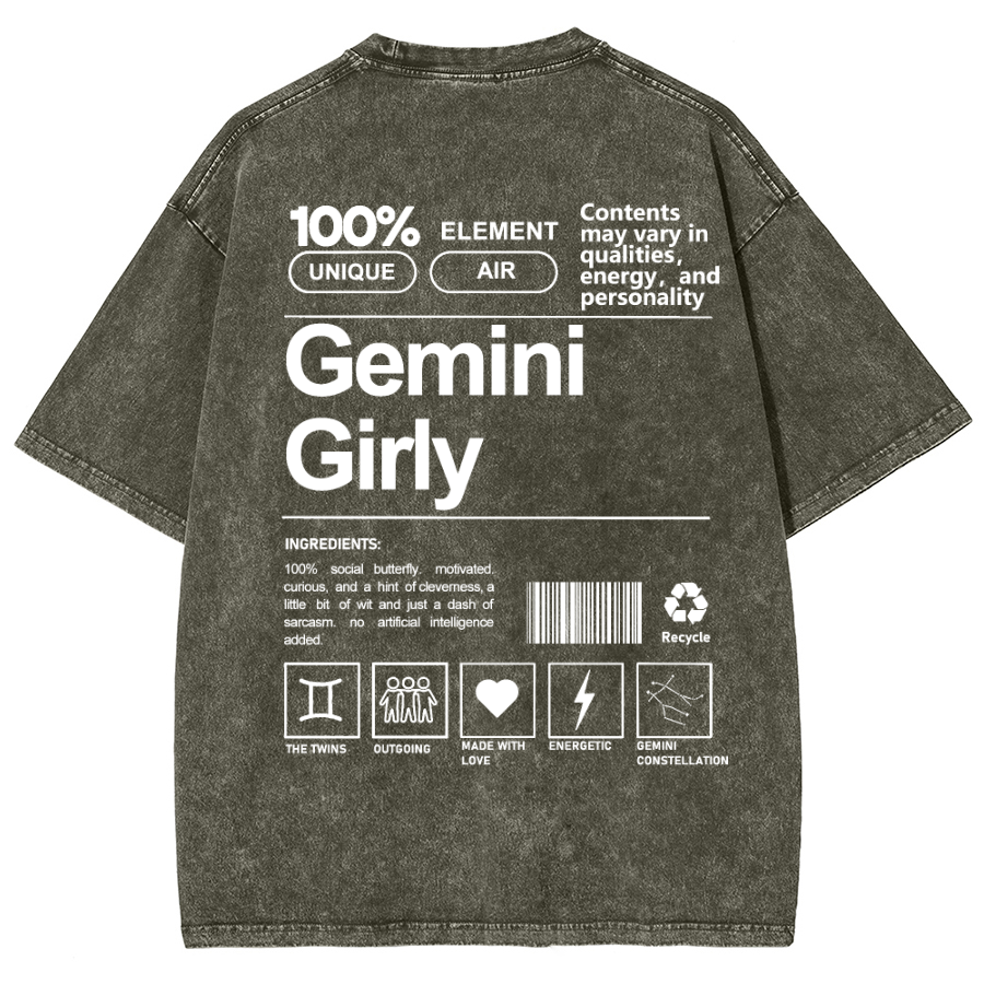 Gemini Girly Unisex Fit Washed Oversized T-Shirt-moweekender