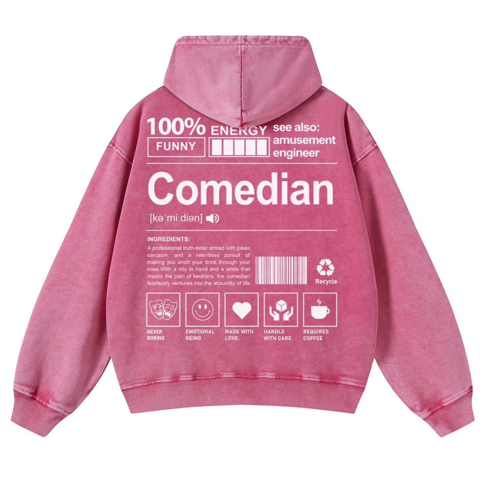 Comedian Printed Vintage Washed Hoodie-moweekender