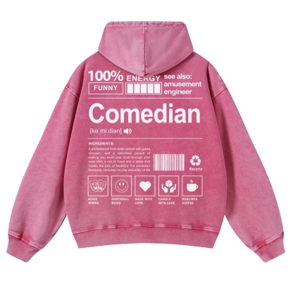 Comedian Printed Vintage Washed Hoodie-moweekender