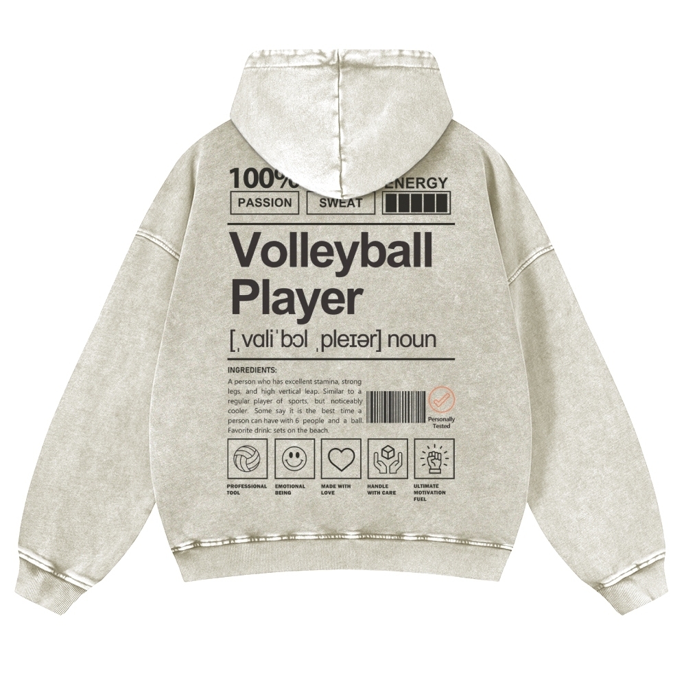 Vollyball Player Printed Vintage Washed Hoodie-moweekender