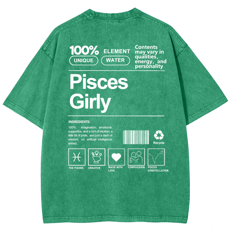 Pisces Girly Unisex Fit Washed Oversized T-Shirt-moweekender