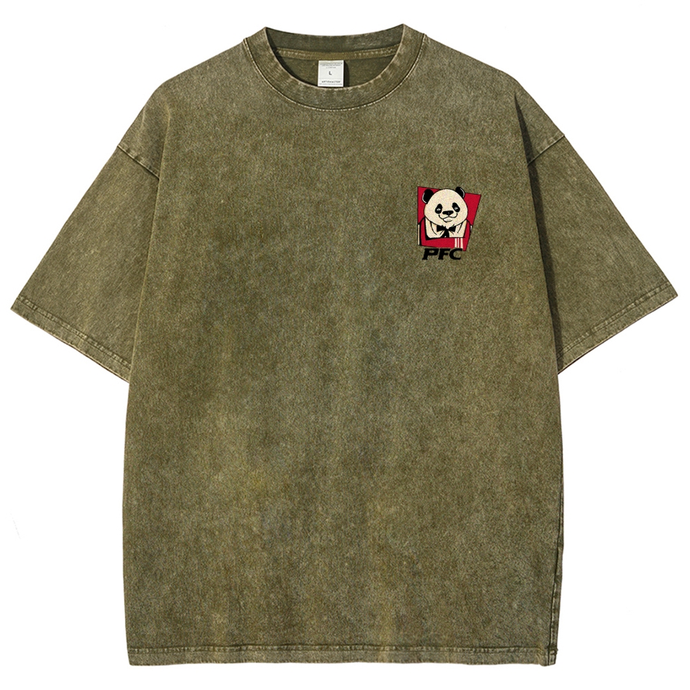 PFC Panda Printed Washed Vintage Short Sleeves T-Shirt-moweekender