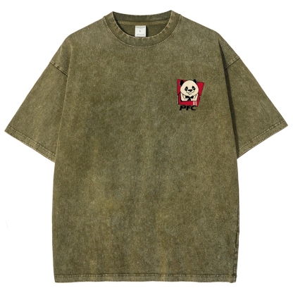 PFC Panda Printed Washed Vintage Short Sleeves T-Shirt-moweekender