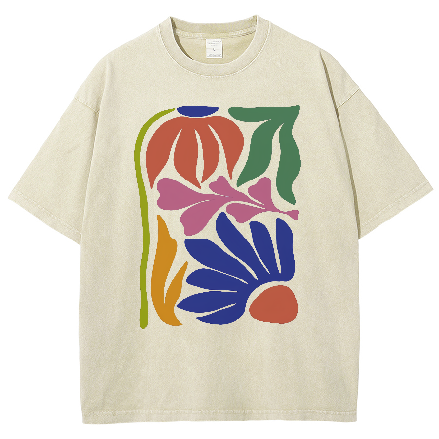Wildflowers Matisse Art Washed Oversized T-Shirt-moweekender