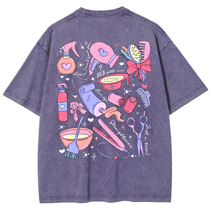 Comb Scissors Hair Dryer Unisex Fit Washed T-Shirt-moweekender
