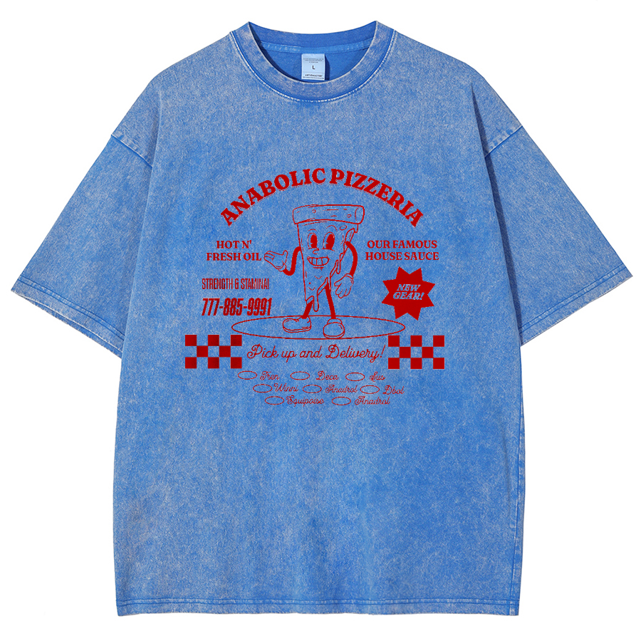 Anabolic Pizza Unisex Washed Oversized T-Shirt-moweekender