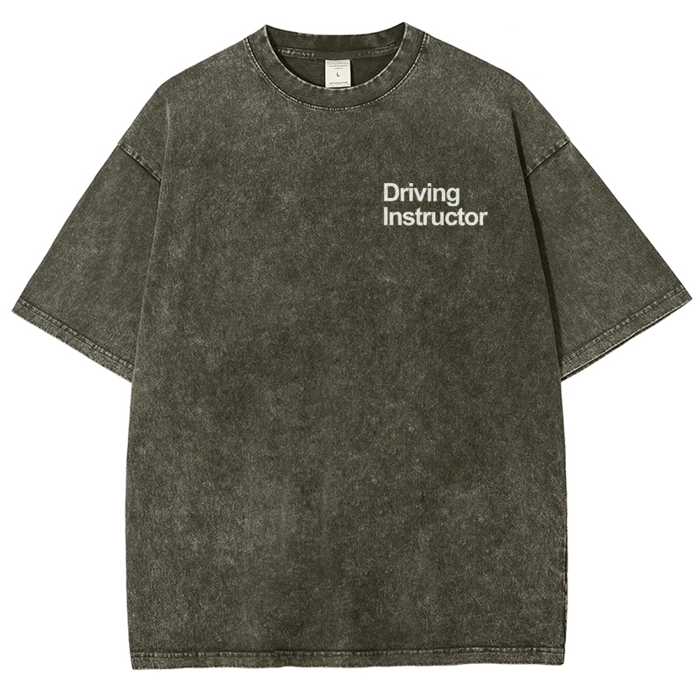 Driving Instructor Pattern Washed Vintage Short Sleeves T-Shirt-moweekender