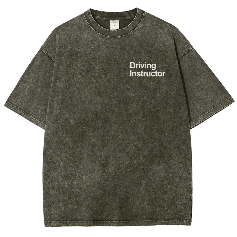 Driving Instructor Pattern Washed Vintage Short Sleeves T-Shirt-moweekender