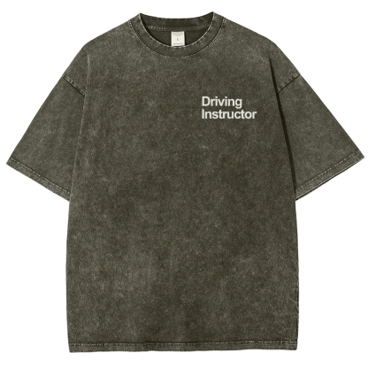 Driving Instructor Pattern Washed Vintage Short Sleeves T-Shirt-moweekender