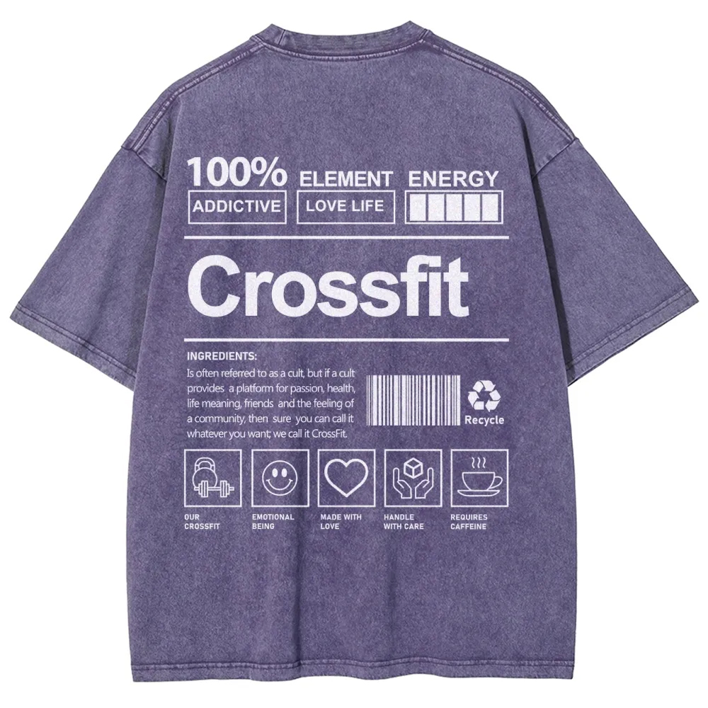Crossfit Pattern Washed Vintage Short Sleeves T-Shirt-moweekender