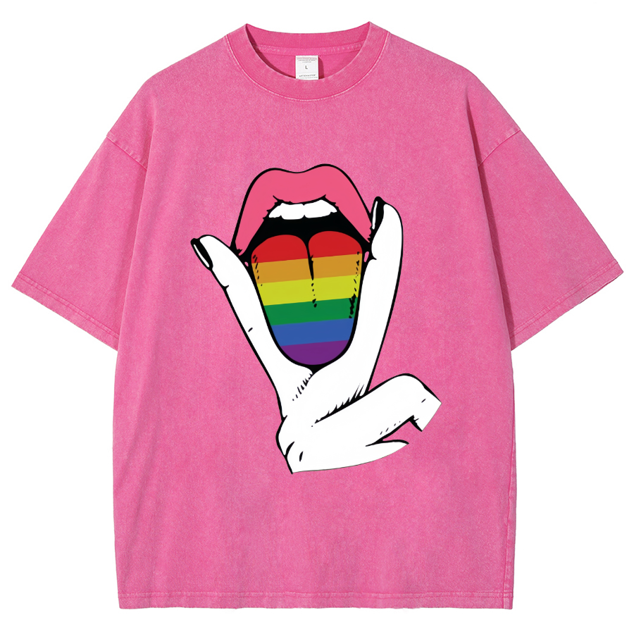 Rainbow Tongue Washed Oversized T-Shirt-moweekender